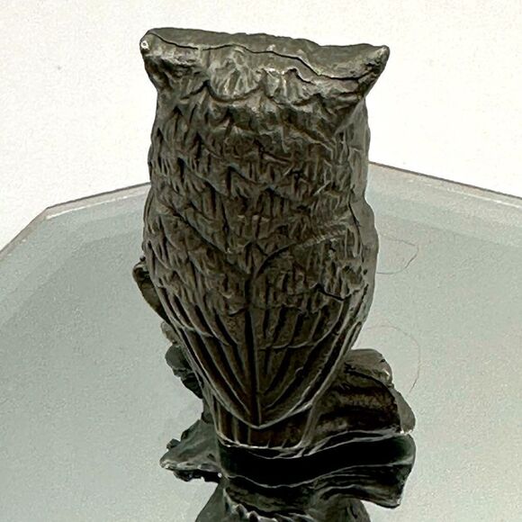 Vintage 1982 Rawcliffe Pewter Owl Perched On Branch Figurine Collectible 1.5” - Picture 3 of 5